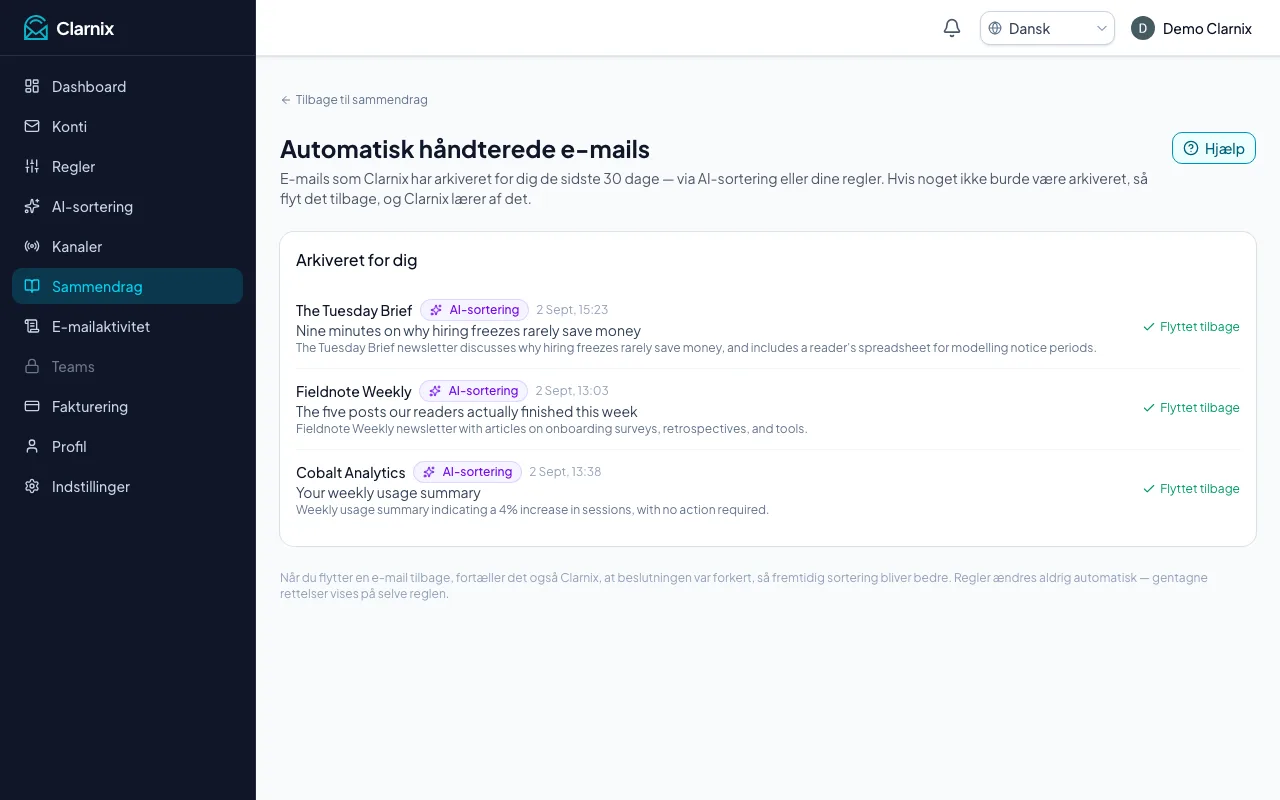 Automatisk håndterede e-mails