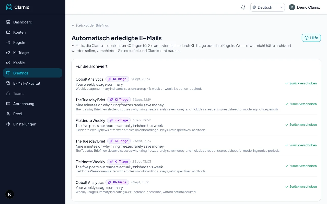 Automatisch erledigte E-Mails