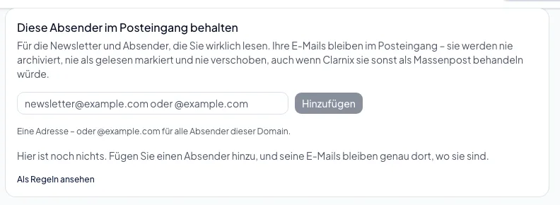 Bestimmte Absender im Posteingang behalten