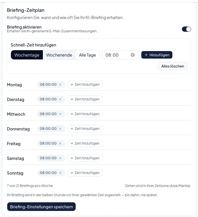 Briefing-Zeitplan