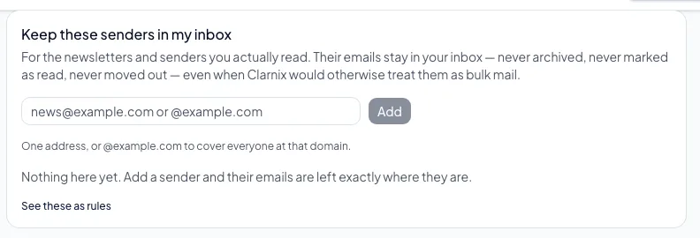 Keeping certain senders in your inbox