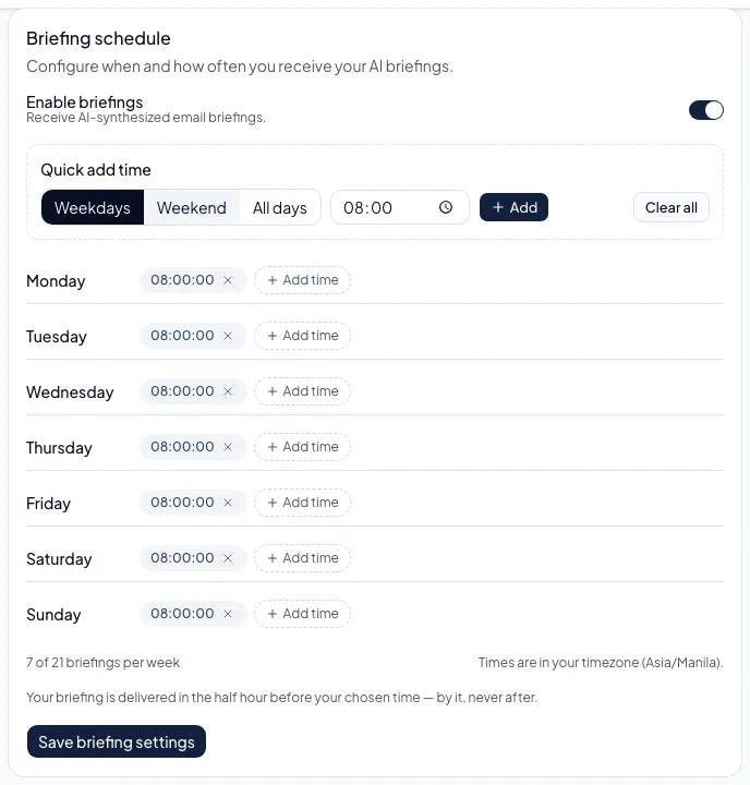 Briefing schedule