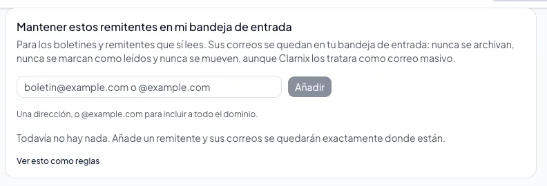 Mantener a ciertos remitentes en tu bandeja de entrada
