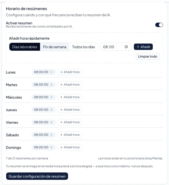 Horario de resúmenes
