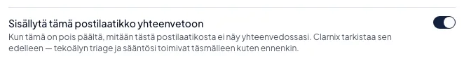 Postilaatikon jättäminen pois yhteenvedosta