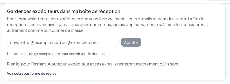 Garder certains expéditeurs dans ta boîte de réception