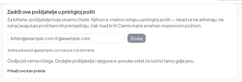 Kako određene pošiljatelje zadržati u pristigloj pošti