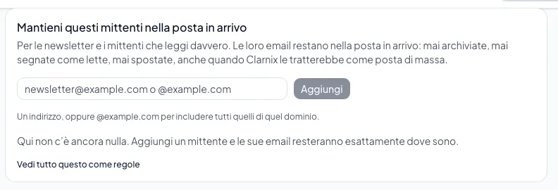 Tenere certi mittenti nella posta in arrivo