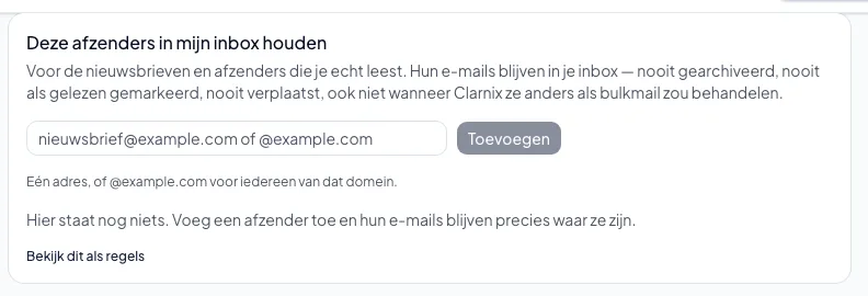 Bepaalde afzenders in je inbox houden