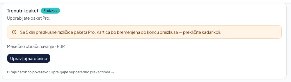Sprememba paketa, sedežev ali dodatkov