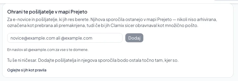 Kako določene pošiljatelje obdržite v mapi Prejeto