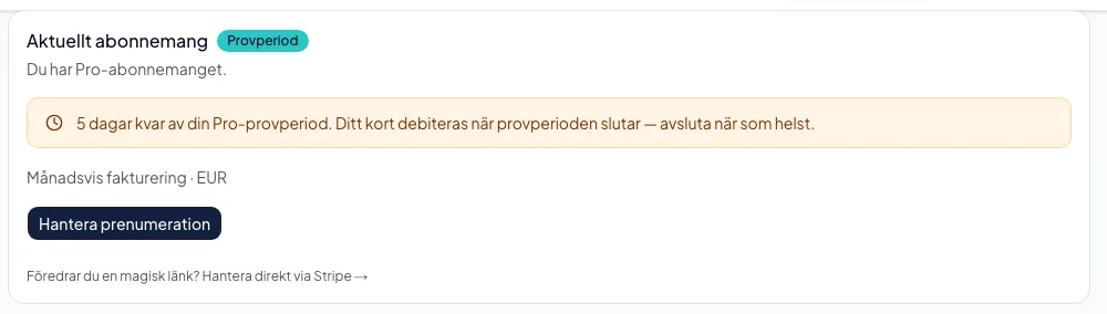 Byta abonnemang, platser eller tillägg